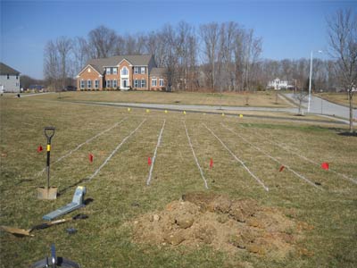 Photo of drainage field marked prior to Terralift aeration process.